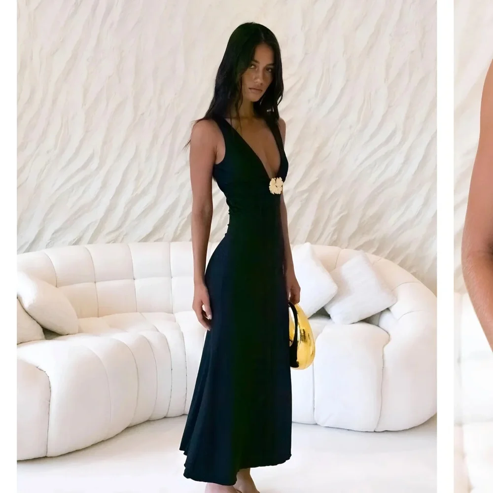 NWOT Princess Polly Black Maxi Dress with Gold Accent Hardware - Picture 4 of 5